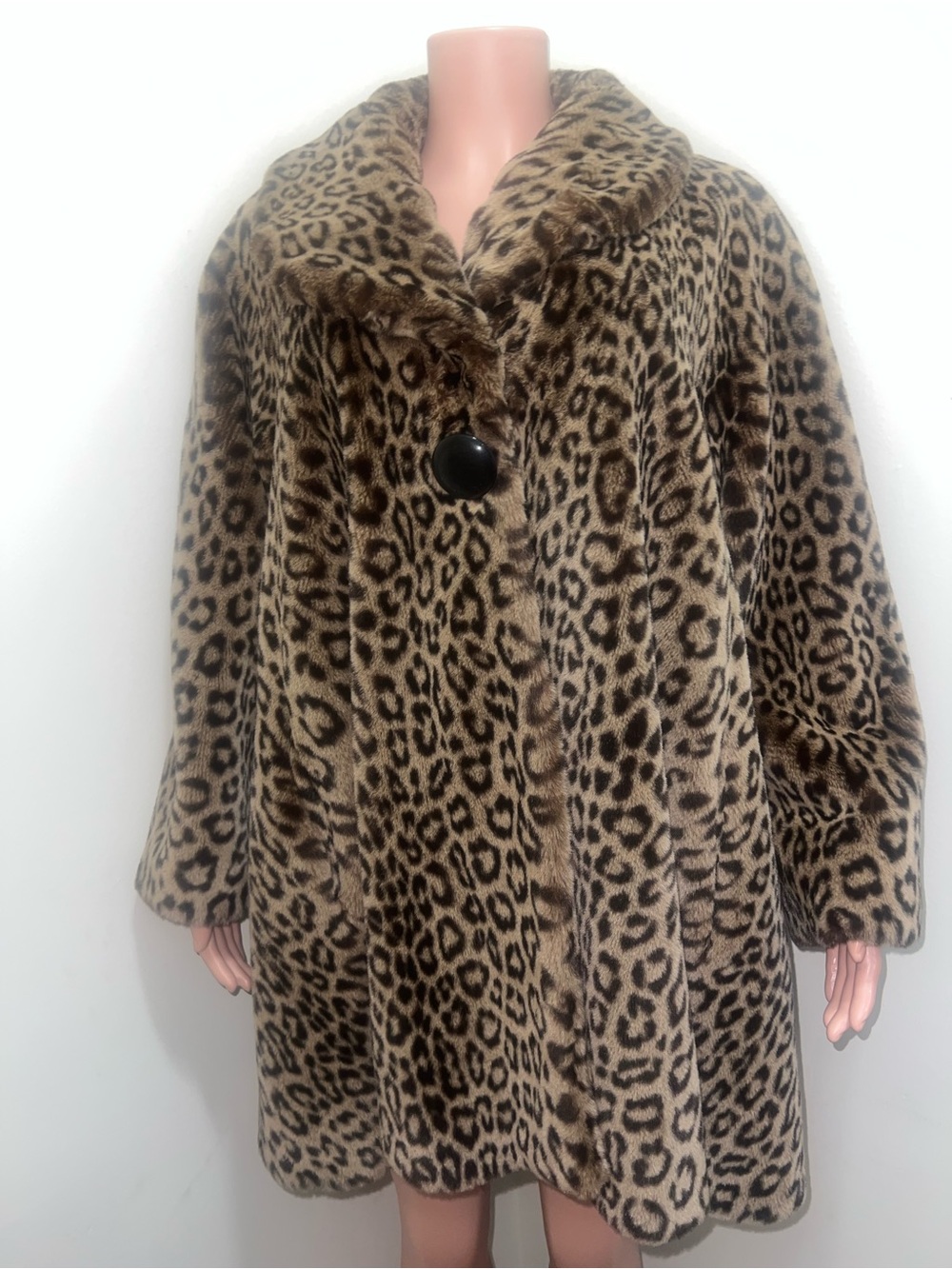 Leopard Print Faux Fur Coat - Brown
